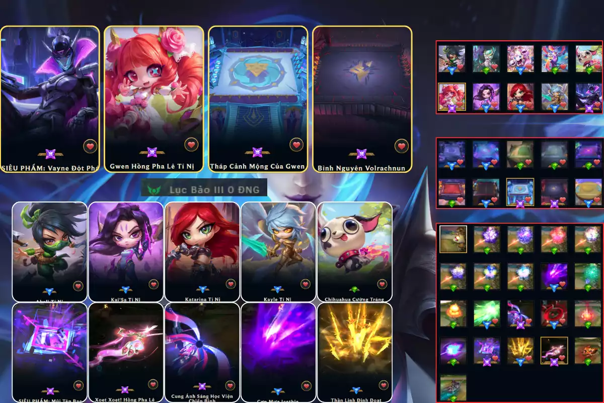 Combo Gwen hồng + vayne + 2 sân tím